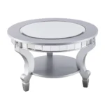 Silver mirrored round coffee table with metal frame in living room - Goldoma 29 inch round mirrored coffee table