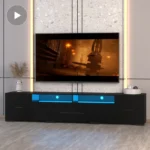 Goldoma 80-inch TV console with RGB LED lights and storage cabinets in a modern living room