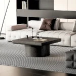 Modern nesting coffee table set with fluted pedestal design in eco-friendly wood for living room