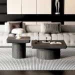Modern nesting coffee table set with fluted pedestal design in eco-friendly wood for living room