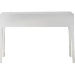 Silver mirrored console table with drawers by Goldoma in antiqued silver finish, 48 inches wide, placed in an entryway