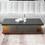 Goldoma modern coffee table with stainless steel base and wood top, 47.2 inches long, for contemporary living rooms