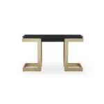 Goldoma 52-inch black and gold glass pedestal console table in a modern living room setting