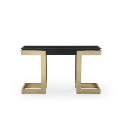 Goldoma 52-inch black and gold glass pedestal console table in a modern living room setting