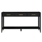 Black farmhouse console table 60 inch with 3 drawers and storage shelf in living room entryway