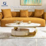 Goldoma White Marble Oval Coffee Table with Wooden Drawer - modern oval coffee table with storage