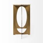 White marble and gold console table with live edge top and geometric metal base