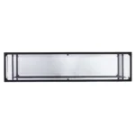 Goldoma 52 inch contemporary sled console table with clear glass top and black mirrored shelves in an entryway