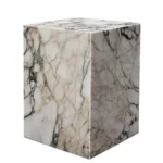 Goldoma 20-inch ivory marble square block end table with natural veining and wood base