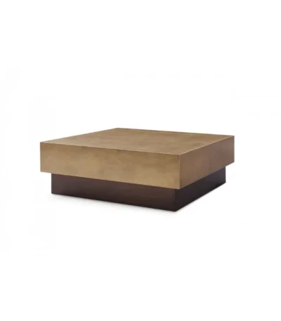 Goldoma 39 inch bronze copper and brown steel square block coffee table in a modern living room