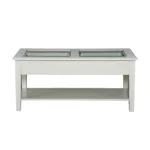Goldoma 44-inch off-white glass and metal rectangular coffee table in a modern living room