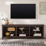 Goldoma 70 inch TV stand for 80 inch TVs in espresso finish with open storage and adjustable shelves