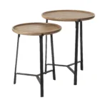Goldoma 24-inch solid wood round end table with brown iron frame in living room setting