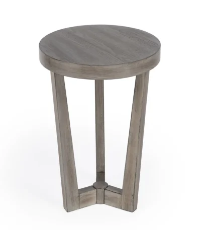Goldoma 24 inch gray round end table with distressed finish and traditional design