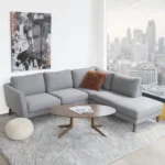 Goldoma Benson Grey Fabric Right-Facing Chaise Sectional Sofa in a modern living room