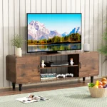 Goldoma 55 inch TV stand with storage cabinets in rustic brown finish