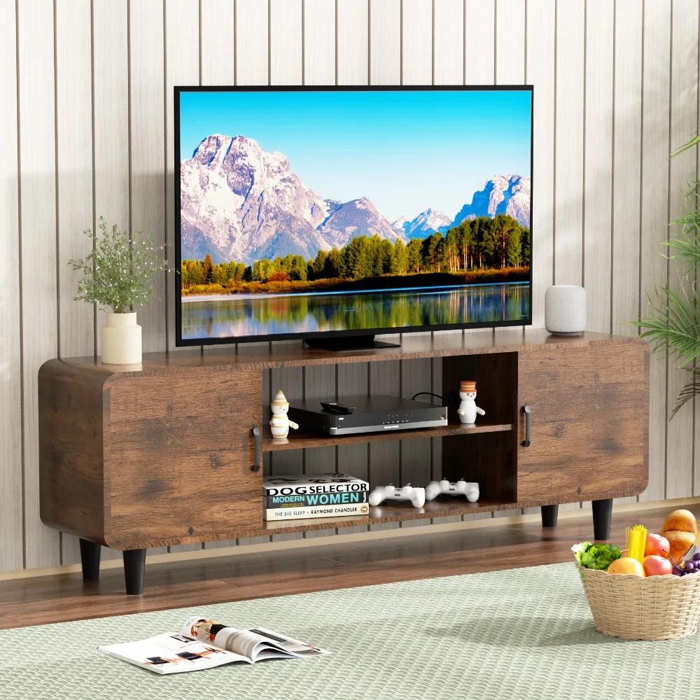 Hbfc0fd6e6b7b4935ad3e9fa59fb48641K.webp Goldoma 55 inch TV stand with storage cabinets in rustic brown finish