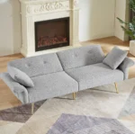 Goldoma convertible teddy loveseat with side pocket and foldable sleeper bed in modern living room