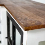 Goldoma 75 inch solid wood sideboard with 4 drawers and glass doors in distressed brown finish