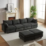 Goldoma Modern Corduroy U-Shaped Modular Sofa Bed with Memory Foam and Wood Legs