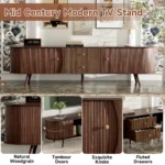 Goldoma 70-inch mid century modern wood tv stand with adjustable shelves in a living room