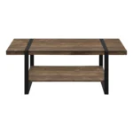 Goldoma farmhouse coffee table with storage in brown and black finish, spacious top and lower shelf