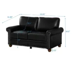 Goldoma black faux leather loveseat with memory foam cushions and wood legs in a modern living room