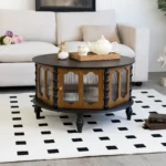31.5-inch Round Three-Door Storage Coffee Table Modern Wooden Living Room Dining Furniture - Image 2
