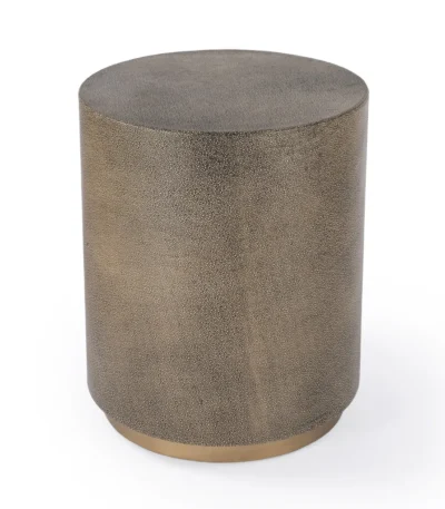 Goldoma 24-inch gold rectangular end table with distressed finish placed next to a sofa in a living room