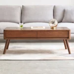 Goldoma Modern Solid Oak Coffee Table with Storage - solid oak coffee table in a modern living room