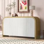 Goldoma modern solid wood sideboard with arched ceiling in gray and black finish, four doors, living room storage cabinet