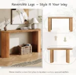 Goldoma vintage console table with beaded trim and reversible curved legs in oak finish