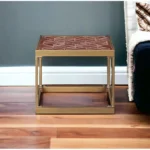 16" HMS Rectangular End Table in Brass with Warm Brown Leather Console Tables Product - Image 2