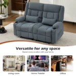 Goldoma manual recliner loveseat set with built-in cup holders in boucle fabric