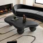 Goldoma unique coffee table - cloud shaped with 3 ball legs, 47 inch black MDF surface for modern living room