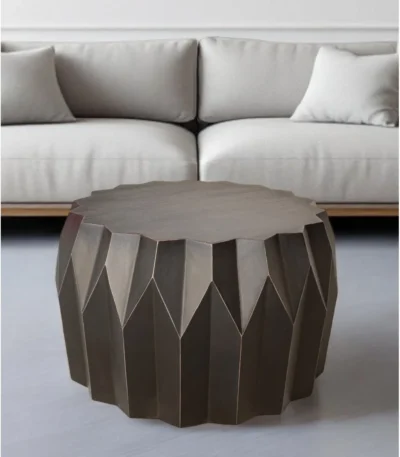 Goldoma solid wood coffee table in black with distressed drum shape and 29-inch round top