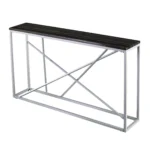 Goldoma 52-inch faux stone console table in black and silver placed in a modern entryway