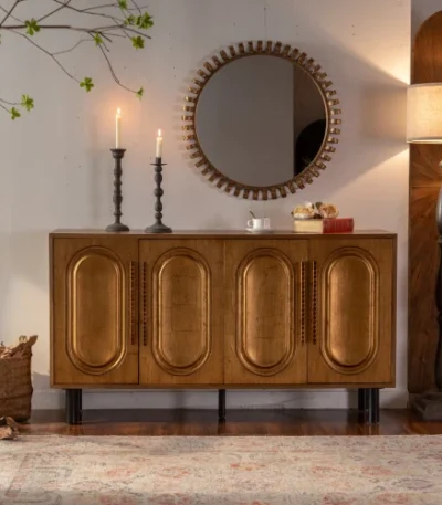 Goldoma 4-Door Modern Sideboard Buffet Cabinet with Arched Doors in gold finish