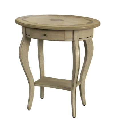 Goldoma 26 inch beige oval farmhouse end table with drawer and shelf