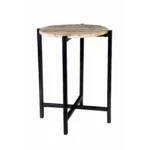 Goldoma brown tan marble round end table with black metal base in living room