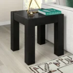 Black square end table with drawer by Goldoma, compact wood side table with storage