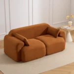 Goldoma Thalia corduroy loveseat sofa in high-saturation color with square arms and solid back