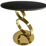 Goldoma 21" Black and Gold Stone Round Pedestal End Table with Stainless Steel Base – close-up detail