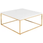 Goldoma 35-inch white and gold square coffee table with wood top and metal frame in modern living room