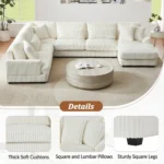Goldoma modular U-shaped sectional sofa with chaise lounge and sofa bed in soft corduroy fabric