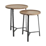 Goldoma 24-inch solid wood round end table with brown iron frame in living room setting