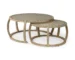 Goldoma Brown Glass and Solid Wood Round Nested Coffee Table Set - Vintage Design Tea Tables for Living Room