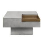 Goldoma oval fluted coffee table with storage in rubber solid wood, featuring a lower shelf and open storage doors, perfect for modern living rooms