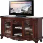 Goldoma 65-Inch Brown Cherry Farmhouse TV Stand with Bookcase, Enclosed Storage – styled in a modern TV Stands setting