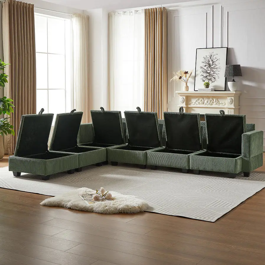Goldoma Modern Corduroy U-Shaped Modular Sofa Bed with Memory Foam and Wood Legs